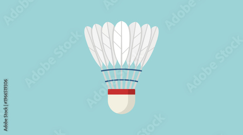 Isolated Shuttlecock Illustration with Feathers and Red Stripe Detail.