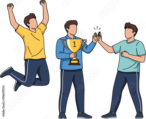 Three enthusiastic individuals celebrating a successful team achievement together Vector