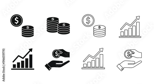 Financial growth and monetary success illustrated with icons and charts