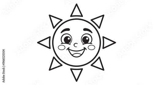 A charming cartoon illustration of a smiling sun with a happy face, perfect for children's educational materials and storybooks