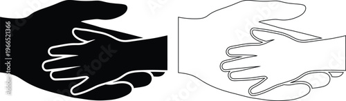 Two hands shaking in different artistic line styles isolated transparent background