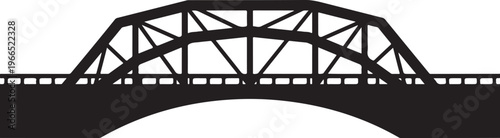 Black silhouette of a steel truss bridge on white background