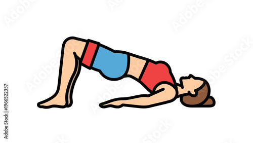 Woman Performing Glute Bridge Exercise, Vector Illustration, Fitness and Wellness Concept, Healthy Lifestyle Graphic for Workout Content