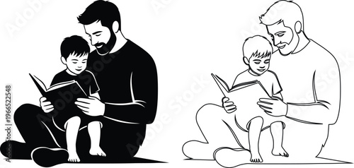 Father Reading Book Together With Young Child At Home