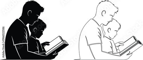 Father Reading Book Together With Child At Home Illustration