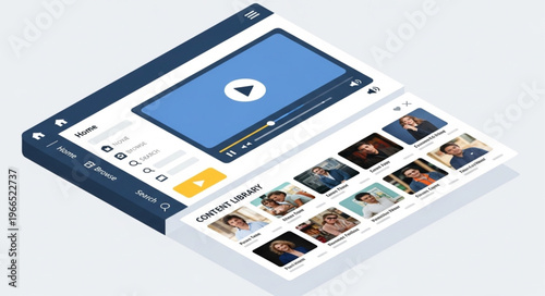 Isometric View of a Video Streaming Platform Interface Design.