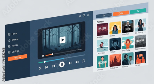Digital Media Player Interface with Video Playback and Playlist Display.