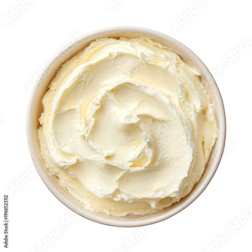 Professional Top-Down View of Cream Cheese Bowl on White Background for Culinary Use