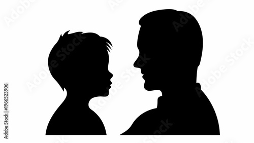 Father and son facing each other in silhouette casual outdoor setting bonding moment family relationship love and connection concept