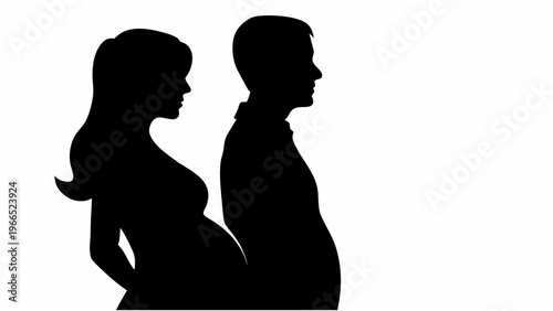 Pregnant woman and partner standing together in silhouette expecting a baby love and parenthood concept