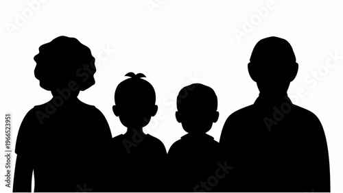 Family silhouette of grandparents with young grandchildren standing together
