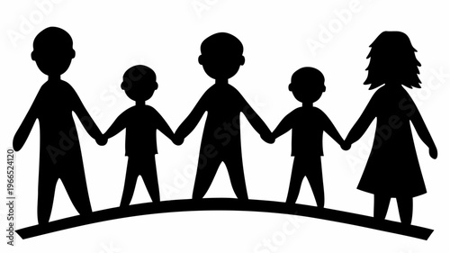 Family holding hands in a circle black silhouettes on white background unity and togetherness concept