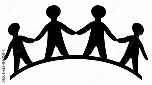 Family holding hands in a circle unity and togetherness concept black silhouette on white background