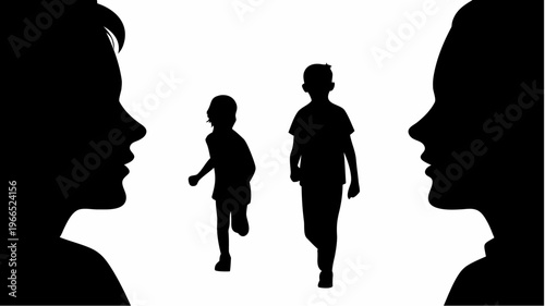 Silhouette of children running towards parents emotional reunion concept family love and bonding kids and parents meeting silhouette illustration