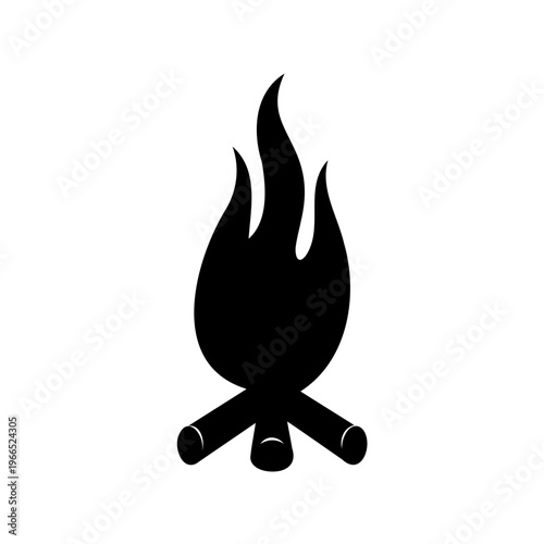 Simple Black Silhouette Illustration of a Campfire with Three Logs