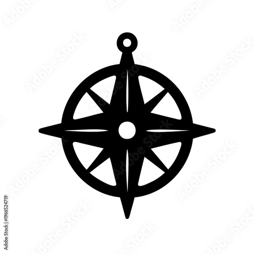 Detailed black vector illustration of a navigational compass rose symbol isolated