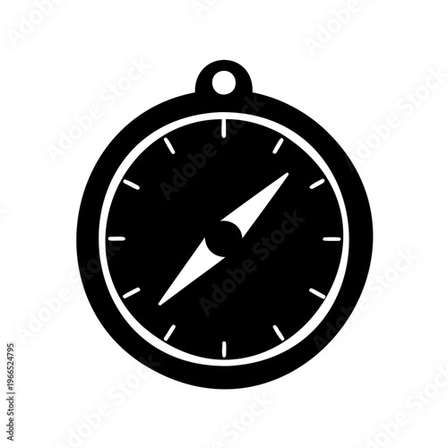 Simple black and white compass icon representing direction and navigation instrument