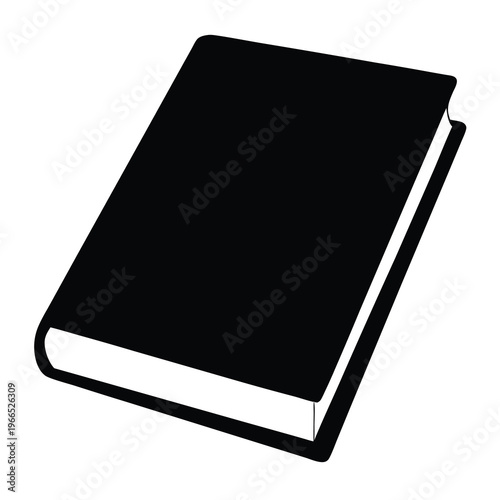 A classic hardcover book silhouette in solid black on white background