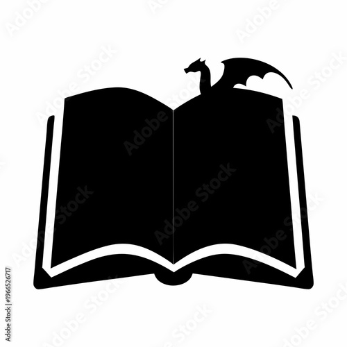 Dragon sitting atop an open book, conjuring fantasy and wonder in literature