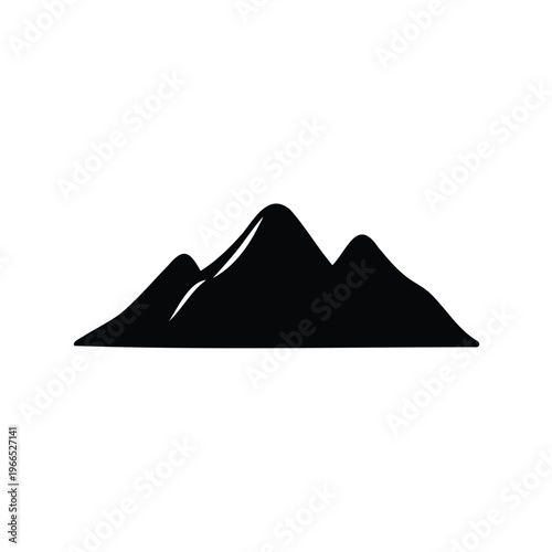 A black silhouette of three mountain peaks against a white background