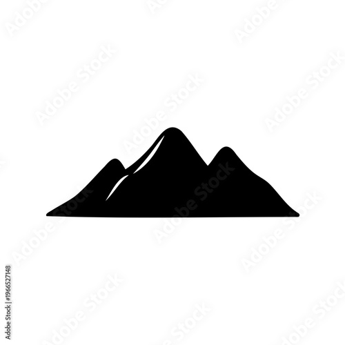Monochrome silhouette of three mountain peaks set against a stark white backdrop