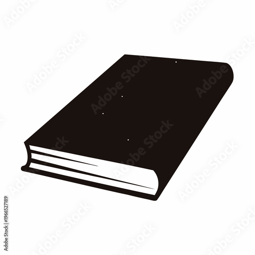Black and white illustration of a hardback book with visible pages