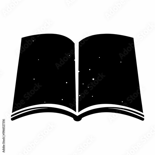 Open book silhouette with starry night inside, a symbol of knowledge