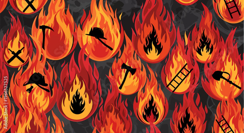 Flames with fire tools burning.