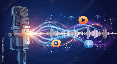 Microphone with Sound Waves Music.