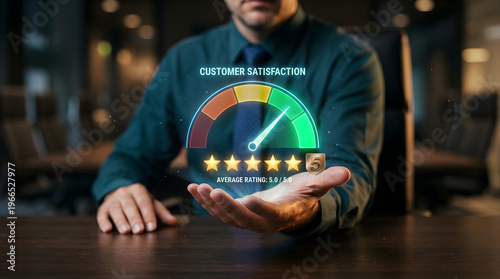 Customer Satisfaction: A close-up shot of a person's hand holding a graphic, representing customer satisfaction at its peak. This image conveys a sense of high quality service.