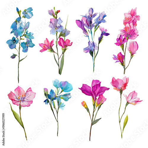 Exquisite Set of Watercolor Stalk Flowers for Creative Design Projects