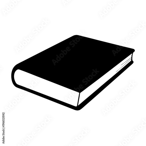 Black and white illustration of a closed, hardcover book with pages.