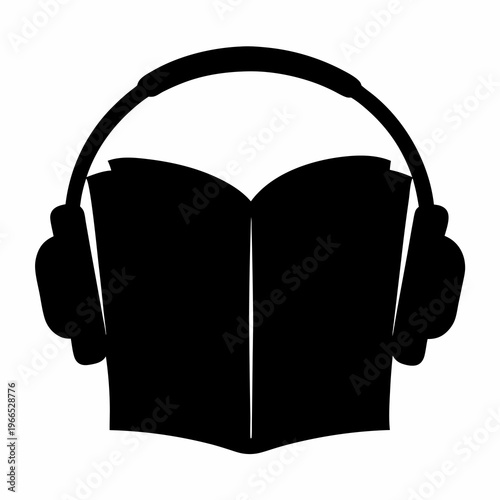 Audiobook Concept Illustration of Headphones Listening to a Book in Black and White