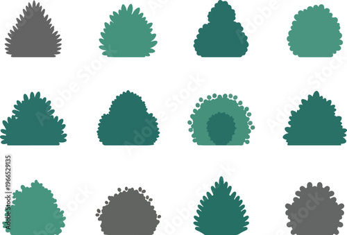 Collection of Diverse Bush and Shrub Silhouettes.
