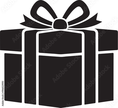 Black Gift Box with Ribbon Bow Icon