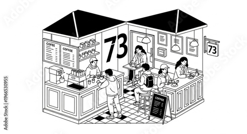 Busy Street Food Stalls with Customers and Staff.