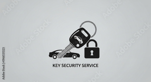 Car Key Security Service Icon with Lock and Car Silhouette.