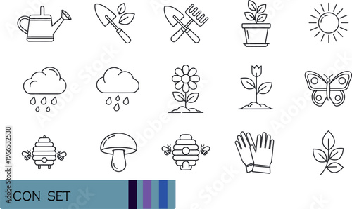 Print Gardening and Nature Line Icon Set