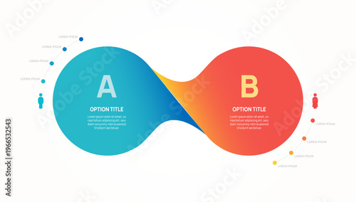 Venn diagram business infographic circle label chart template 2 options, presentation vector illustration.
