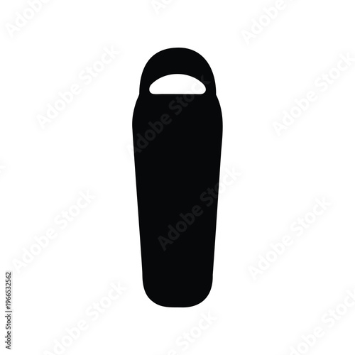 Solid black graphic of a sleeping bag used for camping outdoors