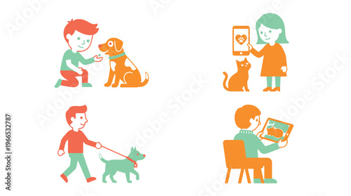 Pets getting care with technology icons