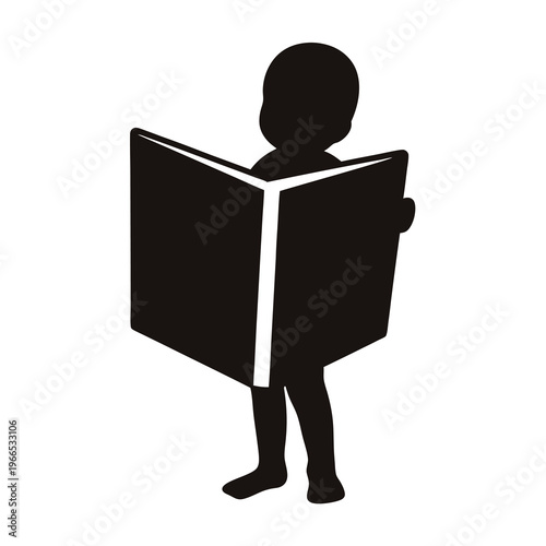 Silhouette of a child reading a book, promoting literacy and education