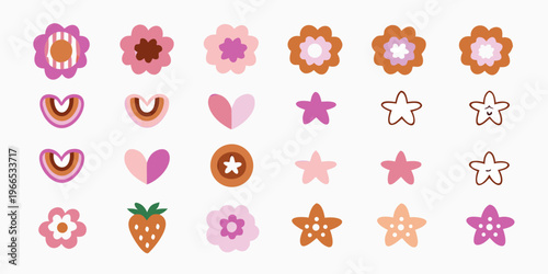 Colorful collection of floral and fruity shapes in a playful design