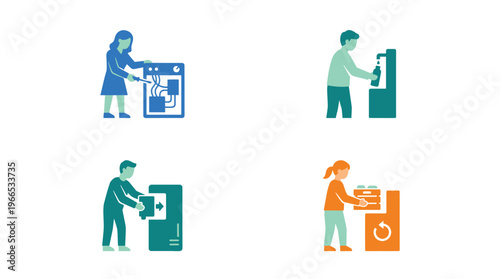 Icons showing circular economy activities and repairs