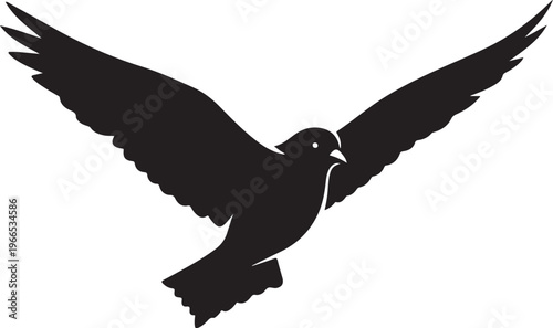 Black Bird Flying Silhouette Against White Background