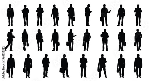 Business professionals in various poses with briefcases and bags vector illustration