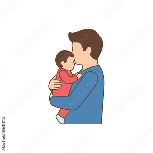 Father Holding Baby Tenderly, Fatherhood Concept, Parent Love, Family Bond, Vector Illustration