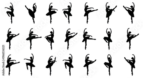Ballet Dancer Silhouettes: Multiple Poses of Graceful Movement