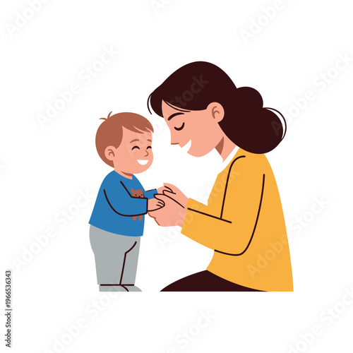 Happy Mother and Child Holding Hands, Family Love, Childhood Joy