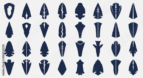 Collection of Diverse Arrowhead Silhouettes - Ancient Tools, Primitive Weapons, Tribal Design